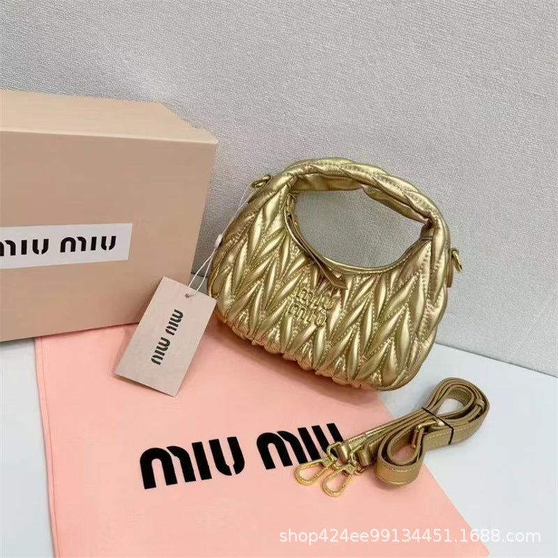 Miu Home Nuevo bolso de empanadillas de mano, Bolsa de mano de comercio exterior, Bolso de mujer, Mini bandolera de un solo hombro, Hilos bordados Caseros con nubes plisadas