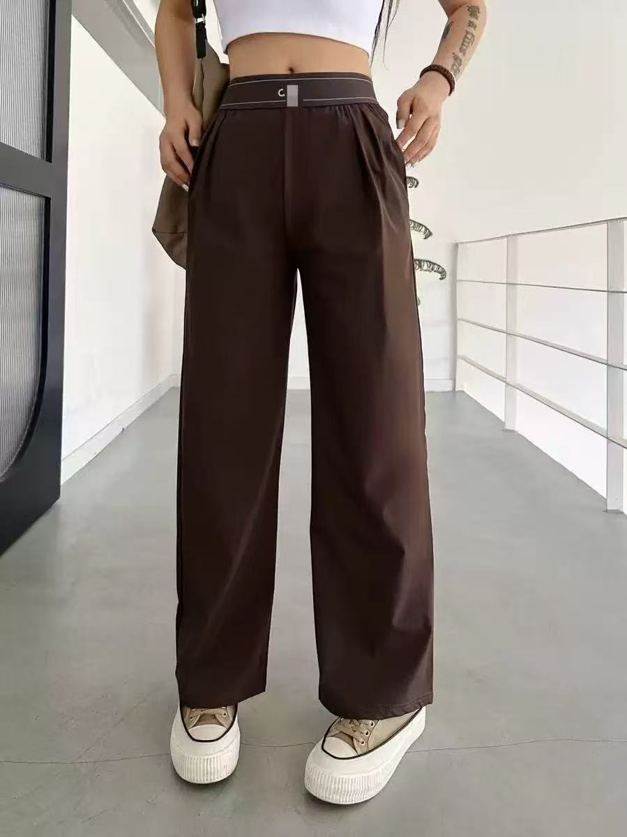 Pantalones de cinco colores de secado rápido para mujer 2025, pantalones largos casuales con letras reflectantes, pantalones largos largos de pierna recta AL con caída y capiada primavera/verano