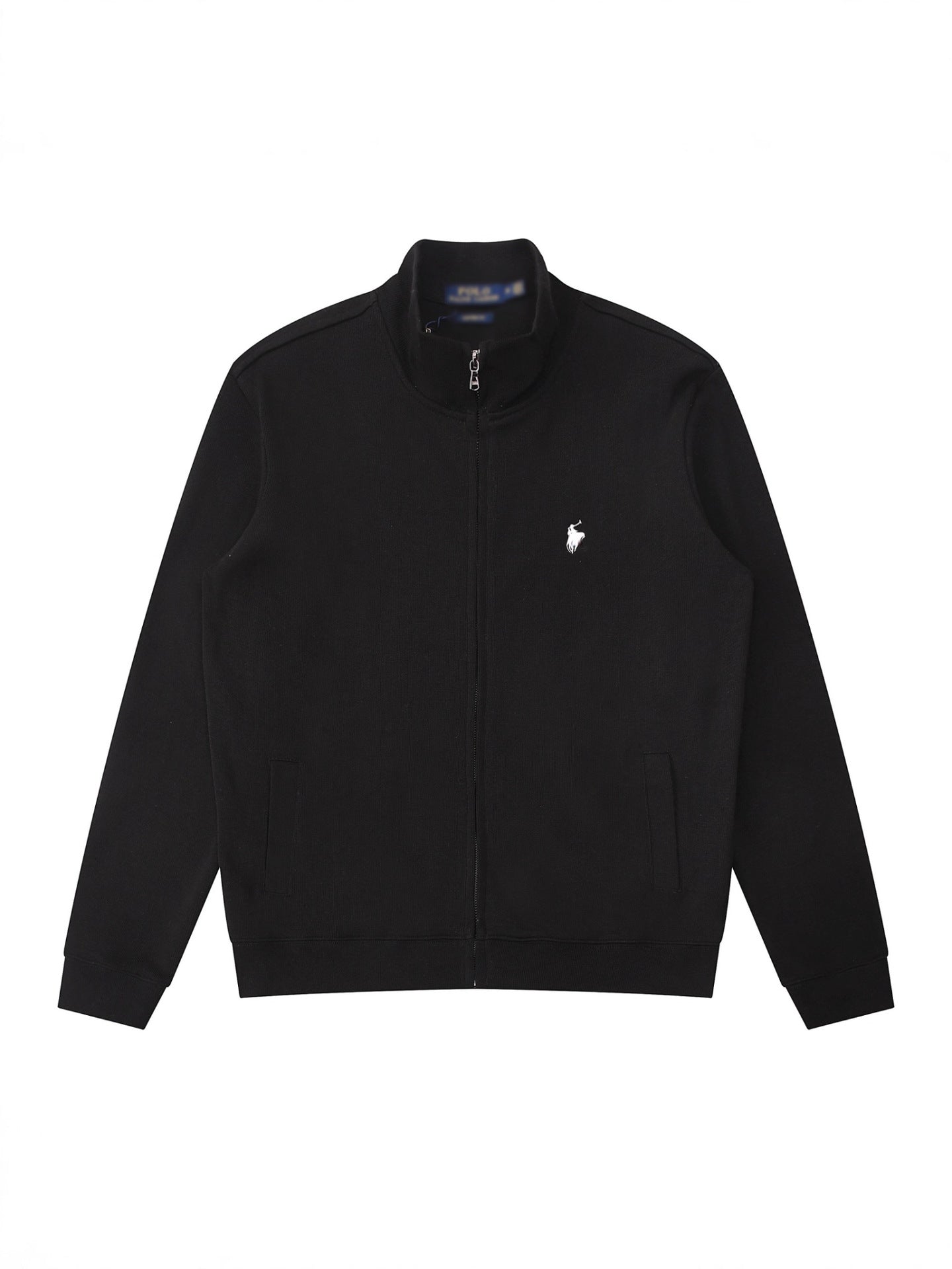 Sudadera americana nueva bordada de ponis americano transfronteriza de outono/invierno, cuello alto, cárdigan polo de algodón puro con cremallera media alta, top informal