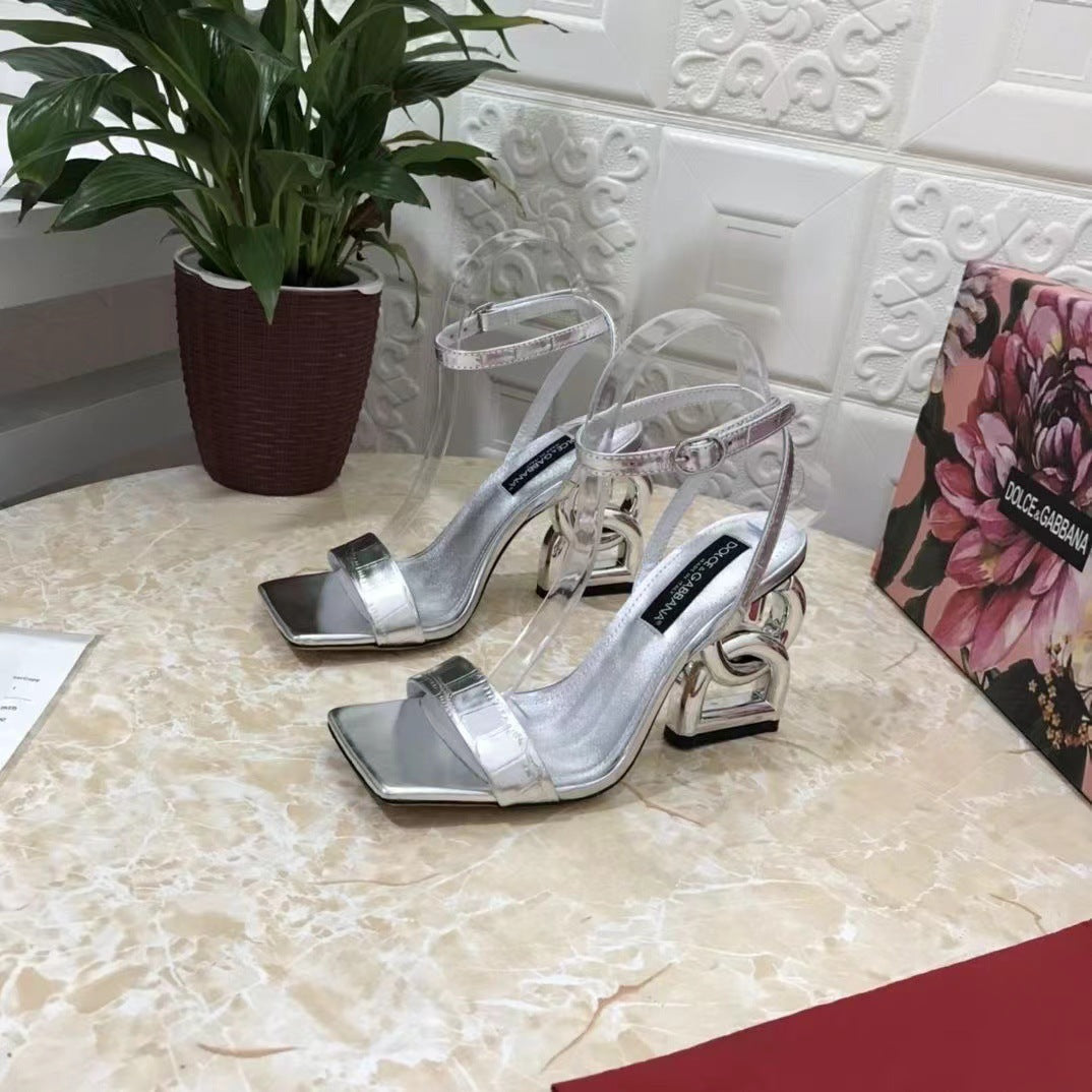 Zapatos de cuero casual Europe Station DG, zapatos de vaca de vaca de cuiro de mar plateados de Pepino de Mar, zapatillas, sandalias populares, tacones altos para zapatos cómodos de tacón alto