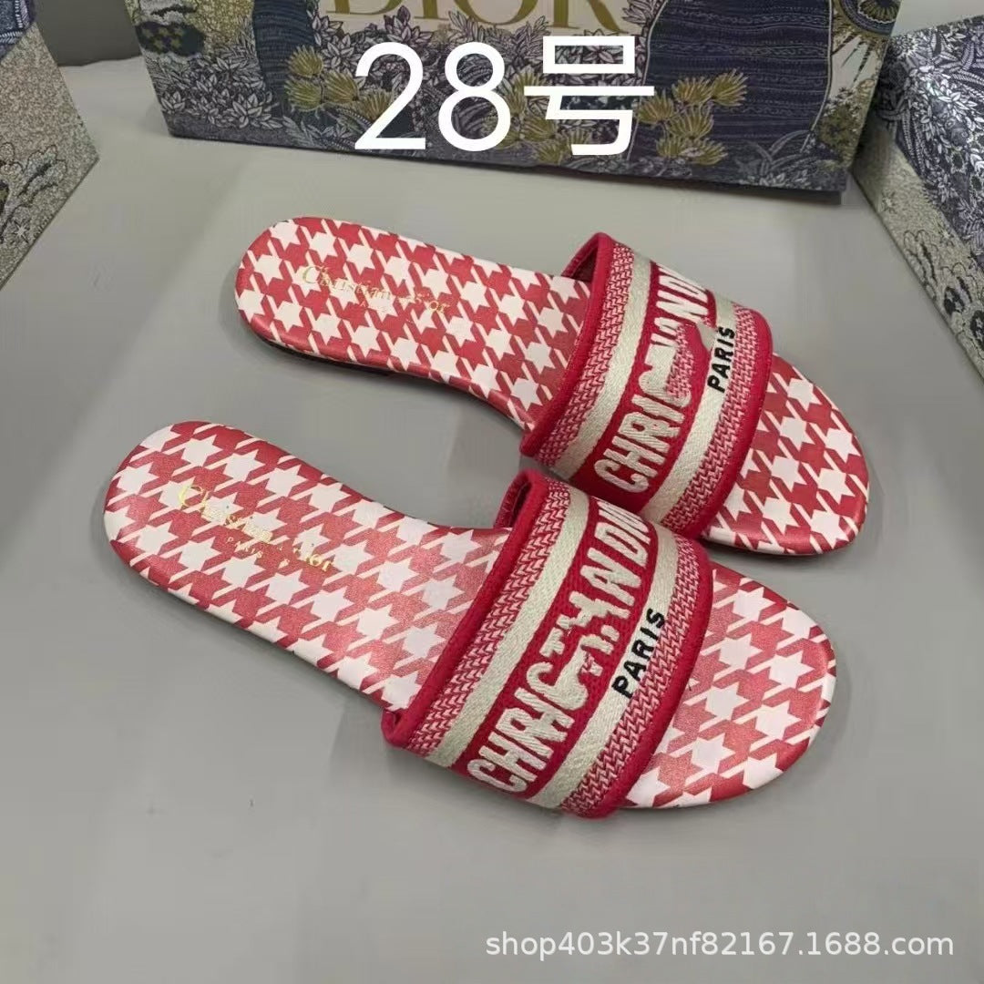 Zapatillas de alta calidad marca D, tallas 1-48, bordados jacquard, zapatillas planas clásicas casuales de playa para mujer