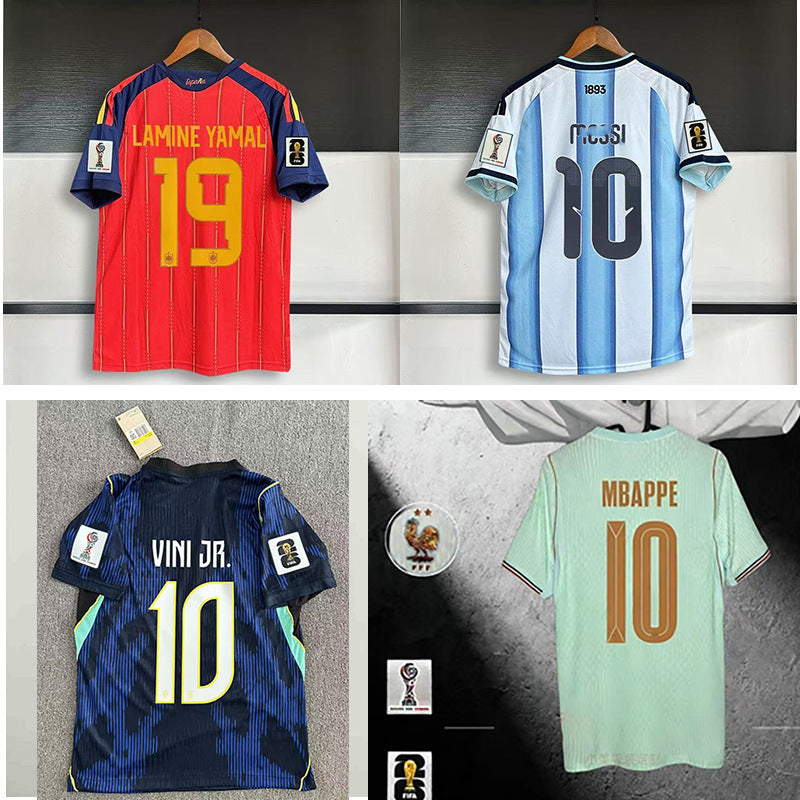 Francia, Brasil, Portugal, España, Argentina, número de partido en casa 19, Yamal, camiseta de fútbol, edición fan