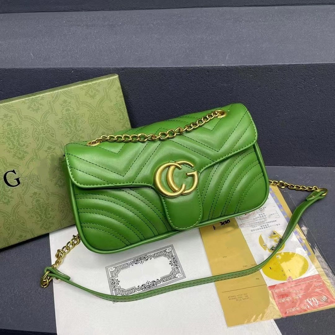 Bolso doble G para mujer, bolso Gucci clásico estilo Chanel con cadena de la línea de bordados con diamantes, bolso bandolera de un solo hombro de alta gama