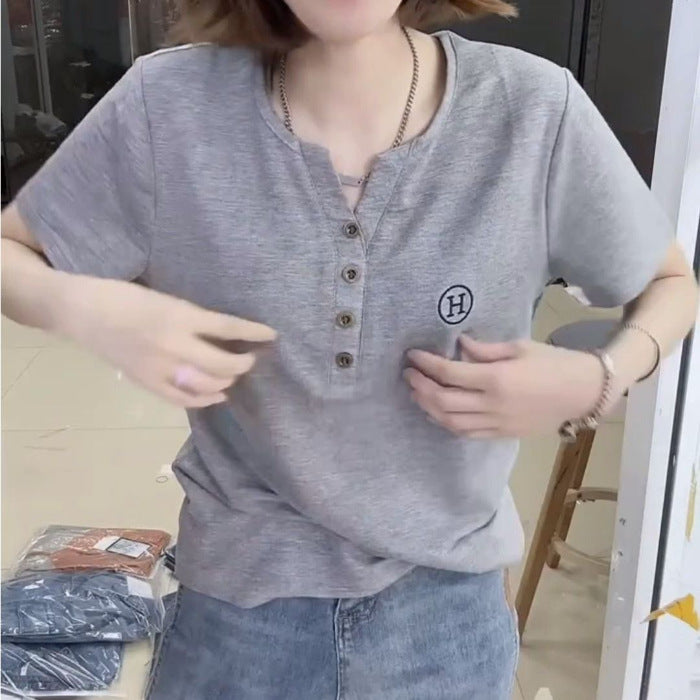 Camiseta de manga corta para mujer, camiseta informal de verano de talla grande y suelta para cubrirse la barriga y una nueva blusa informal versátil para mujeres