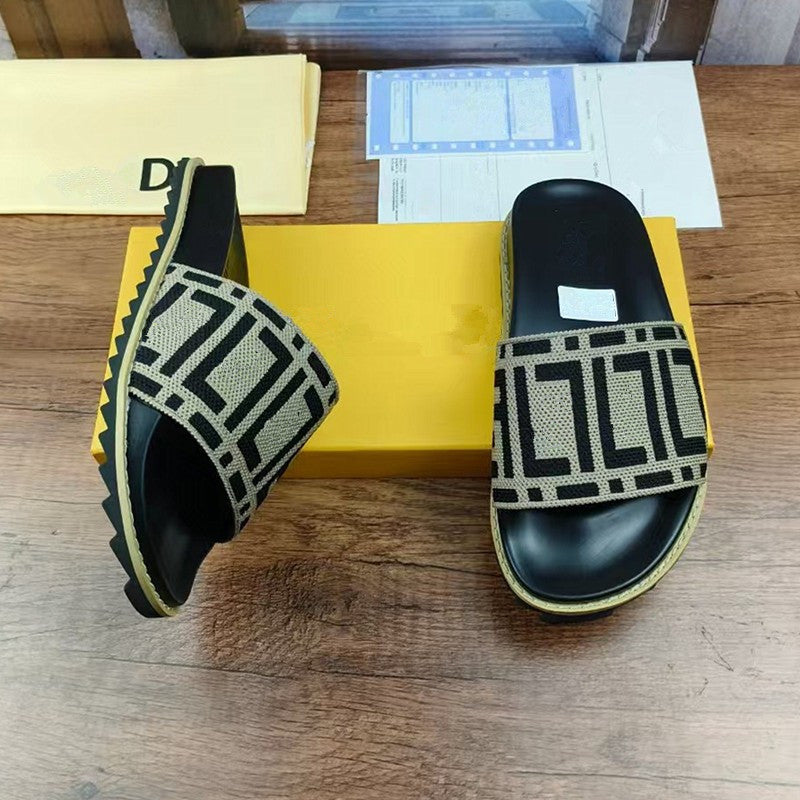 42 43 zapatillas de mujer talla grande, nuevo monograma FD Letter, sandalias planas de vaquero elástico de una sola pieza Dropshipping