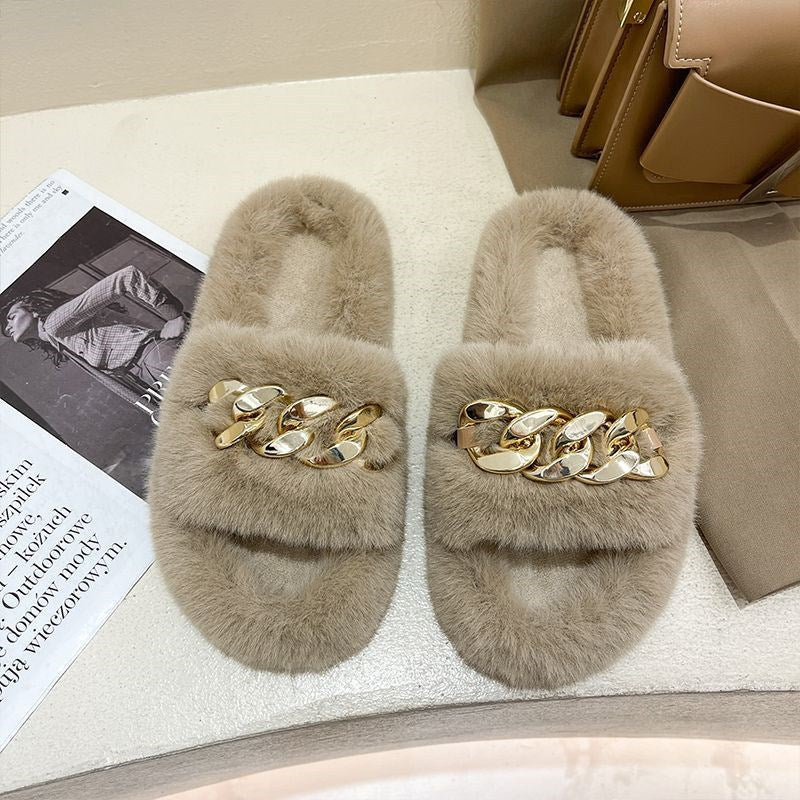 Las zapatillas de cadena de suela gruesa para mujeres llevan el nuevo algodón de peluche explosivo de primavera e verano de celebridades de Internet en otoño e invierno en 2024