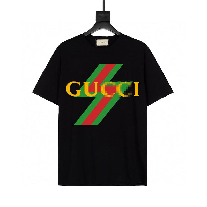 Letra de la familia G, camiseta con estampado de perro de pan, doble anillo, gran logo, manga corta, hombre y mujer de la misma pareja, estilo transfronterizo