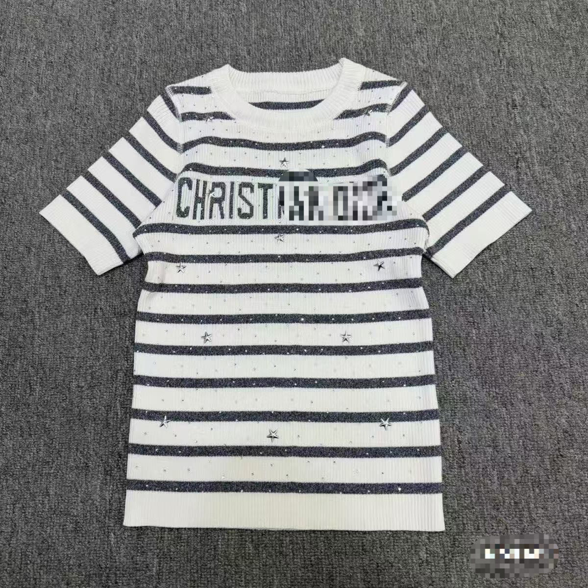 Women's striped knit t-shirt CD | Short sleeve