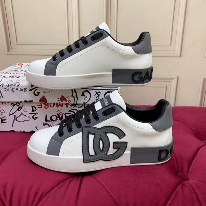 Zapatillas casuales de cuero hombre familia DG | Velcro blancas versátiles