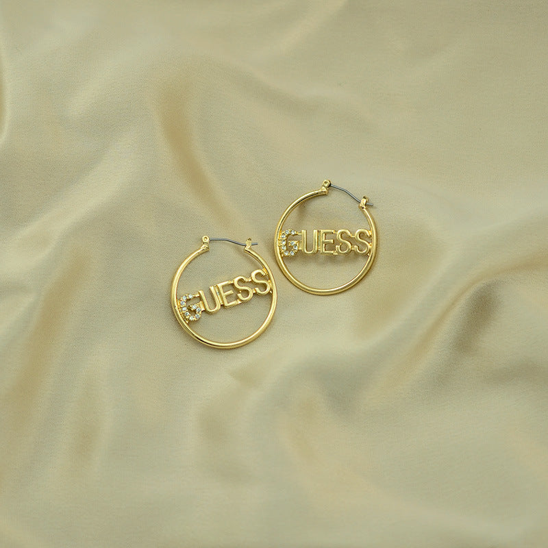 Pendientes de mujer para mujeres, nuevos pendientes europeos y americanos con letras G circulares, pendientes de piedras preciosas de moda, dropshipping de studs de una sola pieza