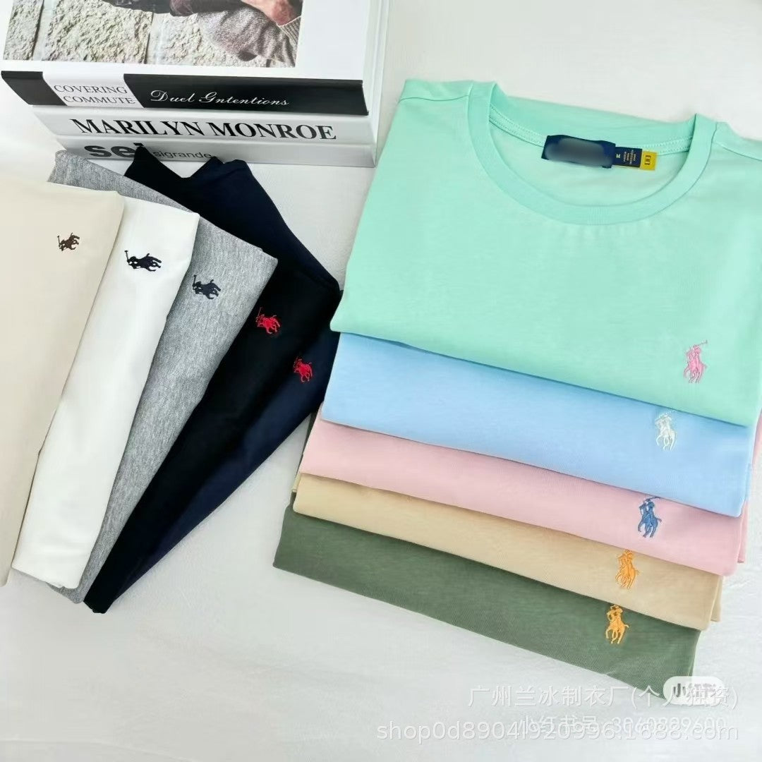 Comercio exterior Paul T-shirt LF Logo de pony bordado de cuello redondo para mujer de manga corta de algodón puro y media manga para hombres, sudadera base versátil tendencia
