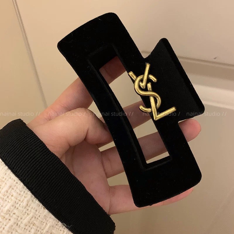 Pinza de pelo estilo Chanel con lazo de terciopelo negro, pinza vintage francesa, accesorio premium de clip de tiburón