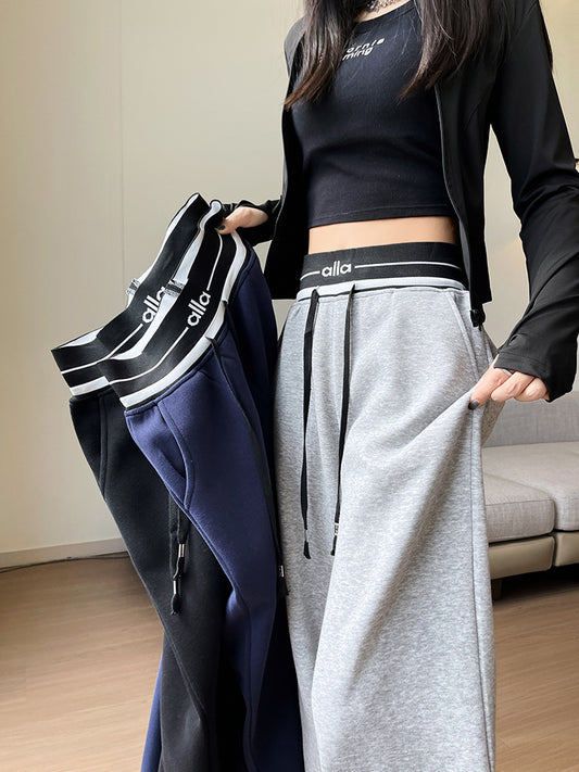 Pantalones deportivos azul marino pantalones deportivos para mujer primavera y otoño 2026 nuevos pantalones holgados y de pierna ancha de tiro alto que ajustan los pantalones casuales rectos