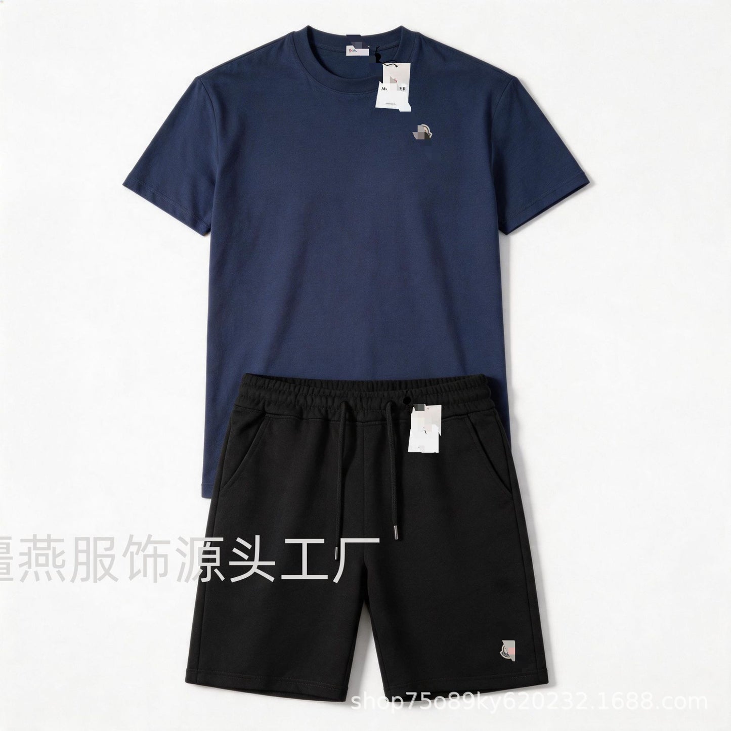 Conjunto versátil de pantalones cortos de algodón Hua para hombre auténtico + conjunto de dos piezas con etiqueta de cuello con cordón