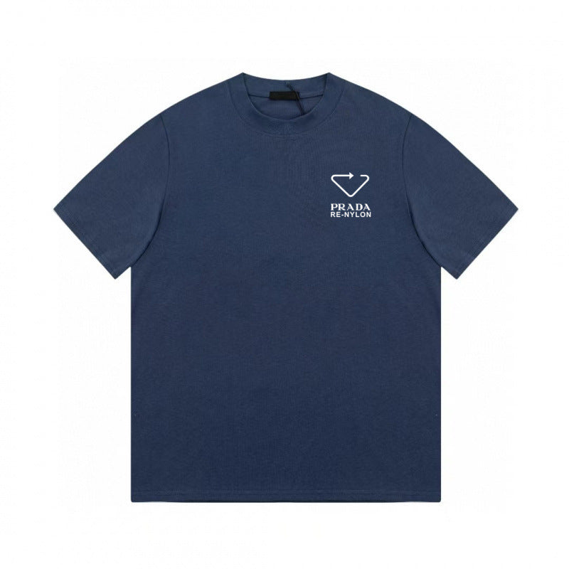 Camiseta de triángulo triángulo de alta edición alta de edición transfronteriza de PRA Pujia, unisex verano, suelta y versátil de manga corta con estampado