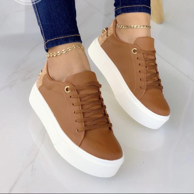 Zapatos de comercio exterior europeos y americanos, punta redonda, suelas de plataforma, zapatos blancos con cordones, talla grande para mujer, techo bajo, cremallera trasera, zapatos sencillos muffin, Amazon