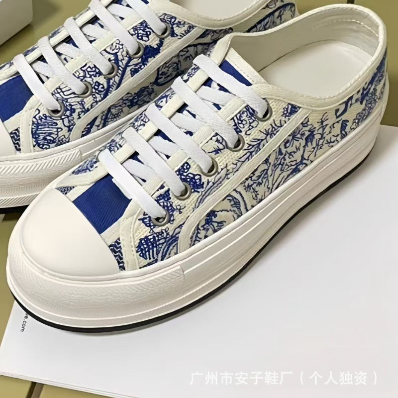 Familia D zapatos planos de mujer de primavera y otoño con letras bordadas, zapatos planos de mujer con cordones resaltados y versátiles, descanso transpirable y conjunto completo de embalaje