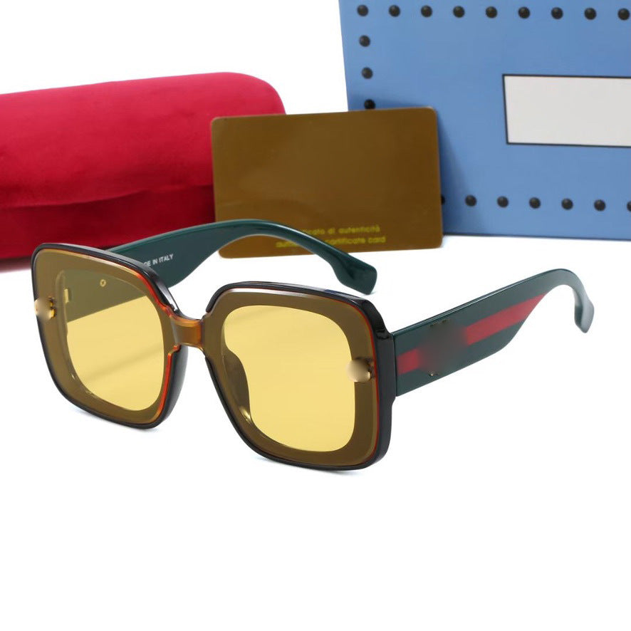 Gafas de sol redondas de montura grande unisex para exportación, gafas europeas y americanas, rayas rojas y verdes gafas de sol de moda de celebridades de internet INS G1606