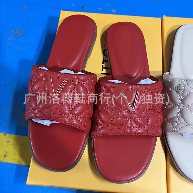Zapatillas de gama alta de Donkey para mujer, nuevas bailarinas de talla grande en verano 2025, suelas blandas con letras metálicas