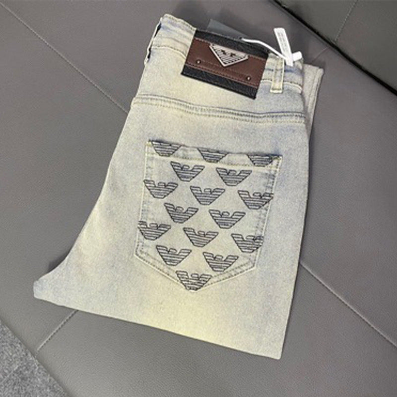 Men's Embroidered Slim Stretch Jeans | Luxury Brand A
