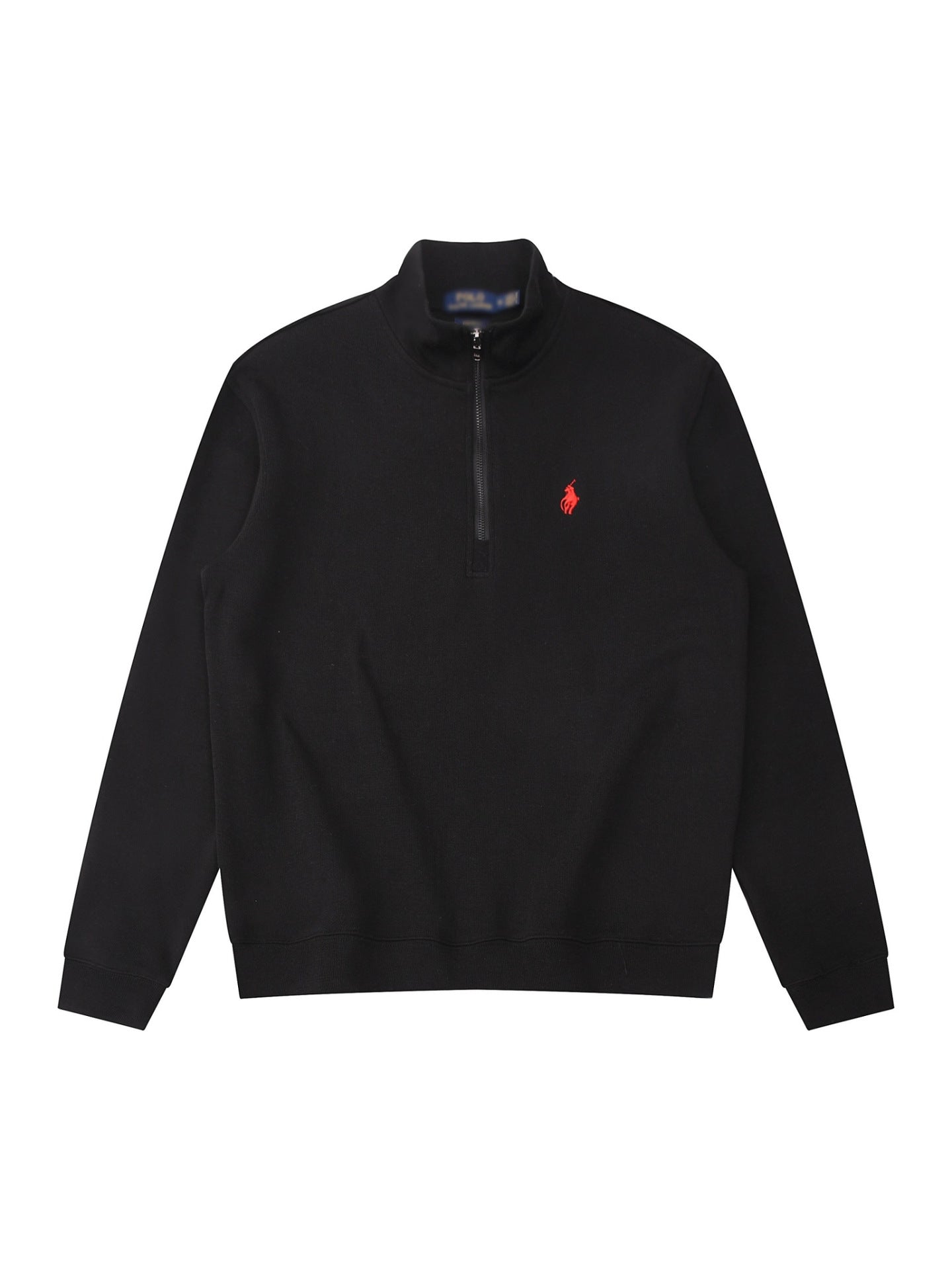 Sudadera americana nueva bordada de ponis americano transfronteriza de outono/invierno, cuello alto, cárdigan polo de algodón puro con cremallera media alta, top informal