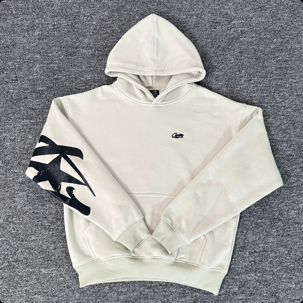 New 2025 cross-border set with embroidered minimalist lettering, high-street fashion loose cardigan, hoodie, and casual pants