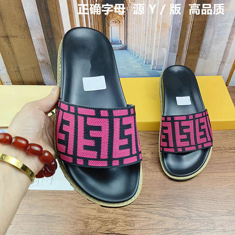 42 43 zapatillas de mujer talla grande, nuevo monograma FD Letter, sandalias planas de vaquero elástico de una sola pieza Dropshipping