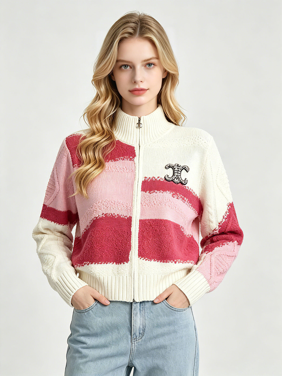 Women's chunky cardigan EC | High neck and zip