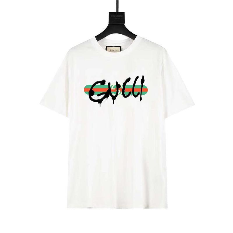 Letra de la familia G, camiseta con estampado de perro de pan, doble anillo, gran logo, manga corta, hombre y mujer de la misma pareja, estilo transfronterizo