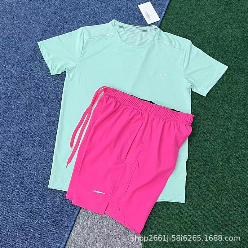 Conjunto de running deportivo nuevo y de secado rápido, transpirable, holgado y casual de manga corta para hombres y mujeres