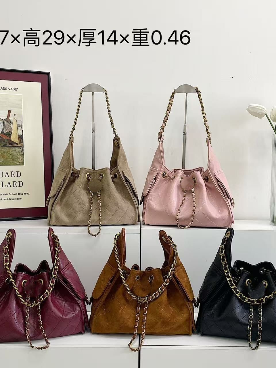 Borsa a secchiello con coulisse stile boho da donna | Senza scatola