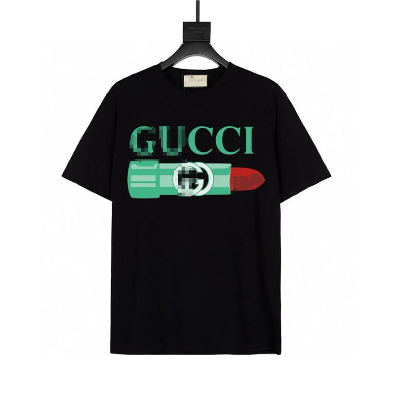 Letra de la familia G, camiseta con estampado de perro de pan, doble anillo, gran logo, manga corta, hombre y mujer de la misma pareja, estilo transfronterizo