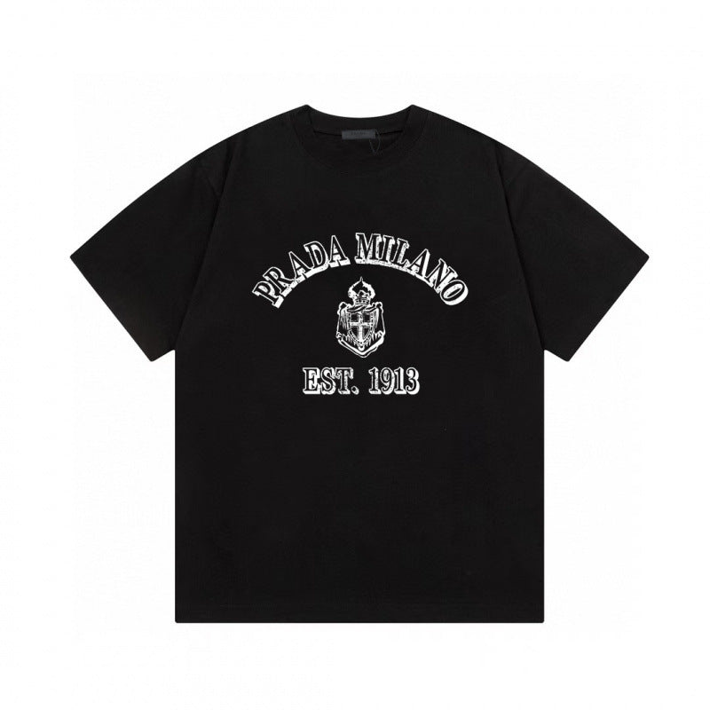 Camiseta de triángulo triángulo de alta edición alta de edición transfronteriza de PRA Pujia, unisex verano, suelta y versátil de manga corta con estampado