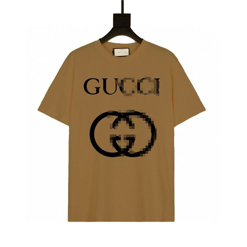 Letra de la familia G, camiseta con estampado de perro de pan, doble anillo, gran logo, manga corta, hombre y mujer de la misma pareja, estilo transfronterizo