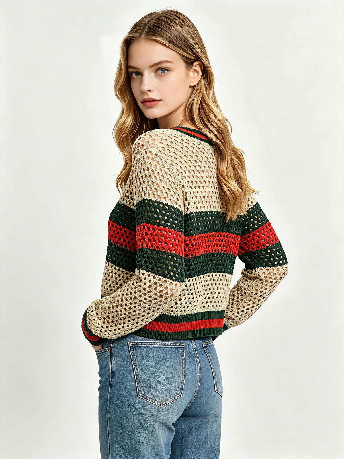 Maglia a rete donna G | Righe e punto traforato