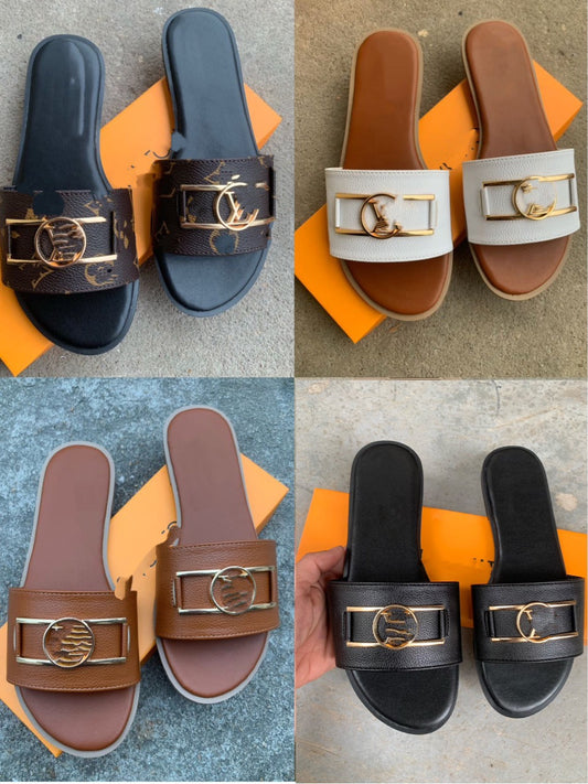 Exportación de comercio exterior transfronterizo, hebilla metálica marca L, zapatillas rectas clásicas de moda