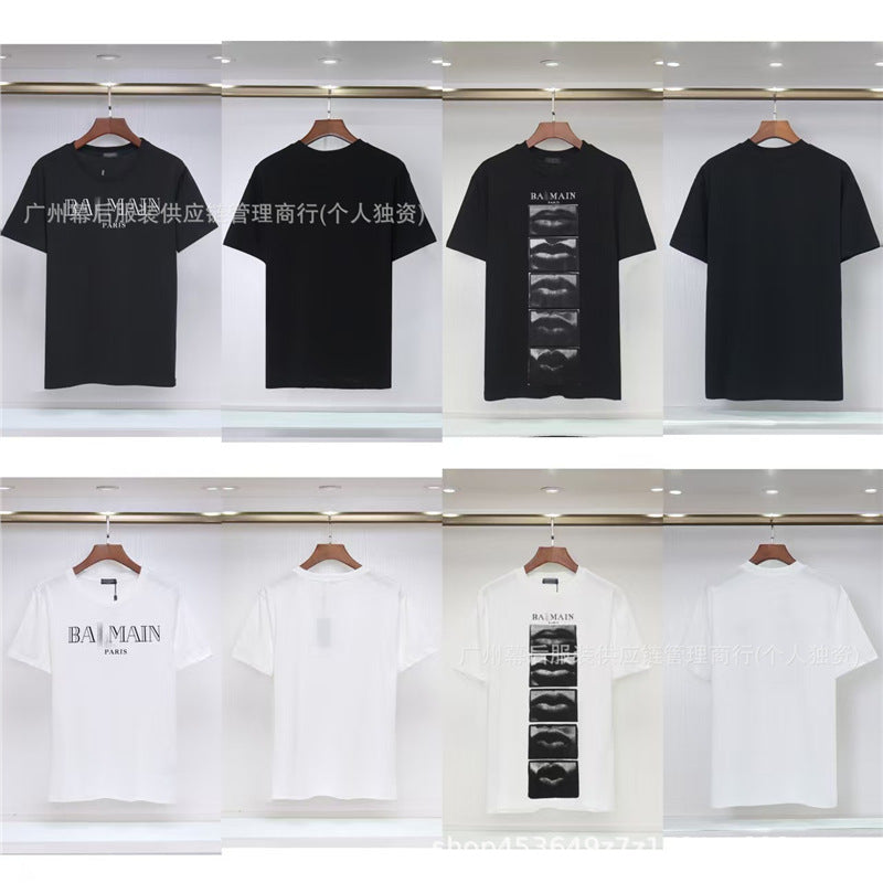 Versión correcta de la tendencia de lujo de París B: 26SS nuevo bordado unisex con cuello redondo, camiseta de algodón de manga corta y manga corta, comercio exterior