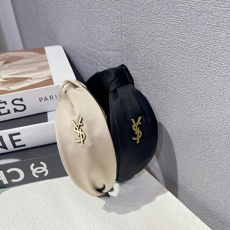 Diademas de satén de alta gama europeas y americanas con tejido cruzado, diademas lisas de borde ancho, pinzas planchadas, elegantes accesorios triangulares para el cabello