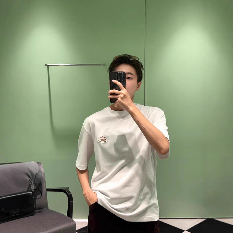 Camiseta de triángulo triángulo de alta edición alta de edición transfronteriza de PRA Pujia, unisex verano, suelta y versátil de manga corta con estampado