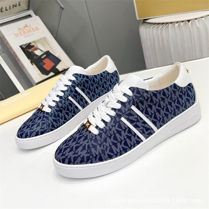 2024MK moda nuevas zapatillas blancas de mujer, piel de becerro, hebilla metálica con cordones, zapatillas de escalada, tendencia zapatillas de correr