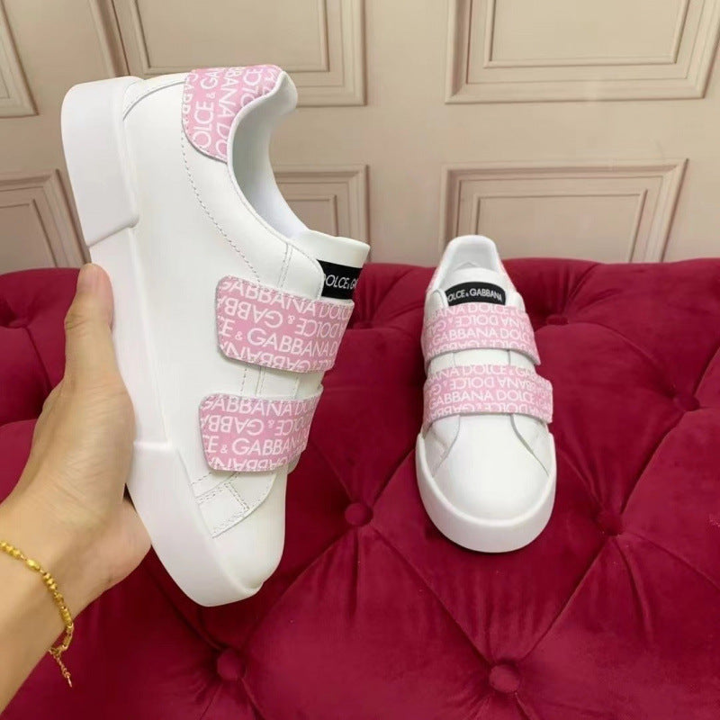 Zapatillas casuales de cuero hombre familia DG | Velcro blancas versátiles