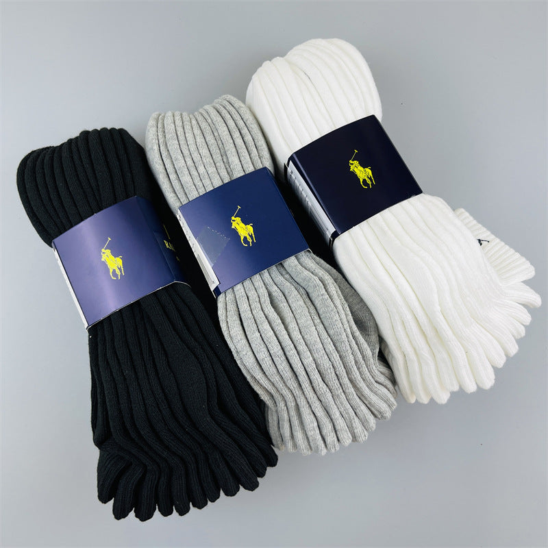 6 pares de calcetines Paul Pol Ruff Sports Pony, calcetines deportivos bordados con toallas, clásico de longitud media que absorbe el sudor