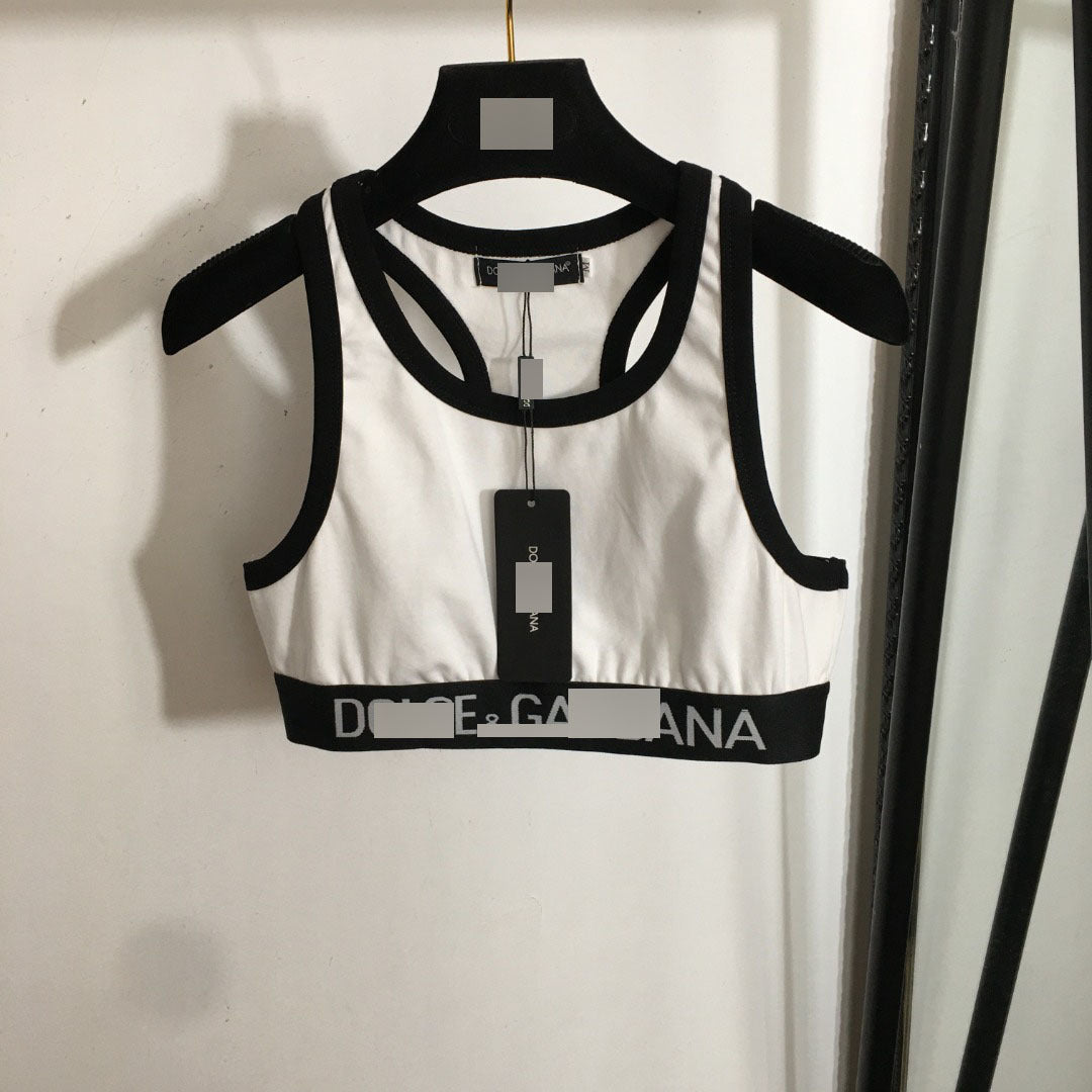 Nanyou, camiseta de tirantes de alta gama de exportación sexy con dopamina, nueva letra con cinta ajustada a la cintura, algodón puro y versátil,