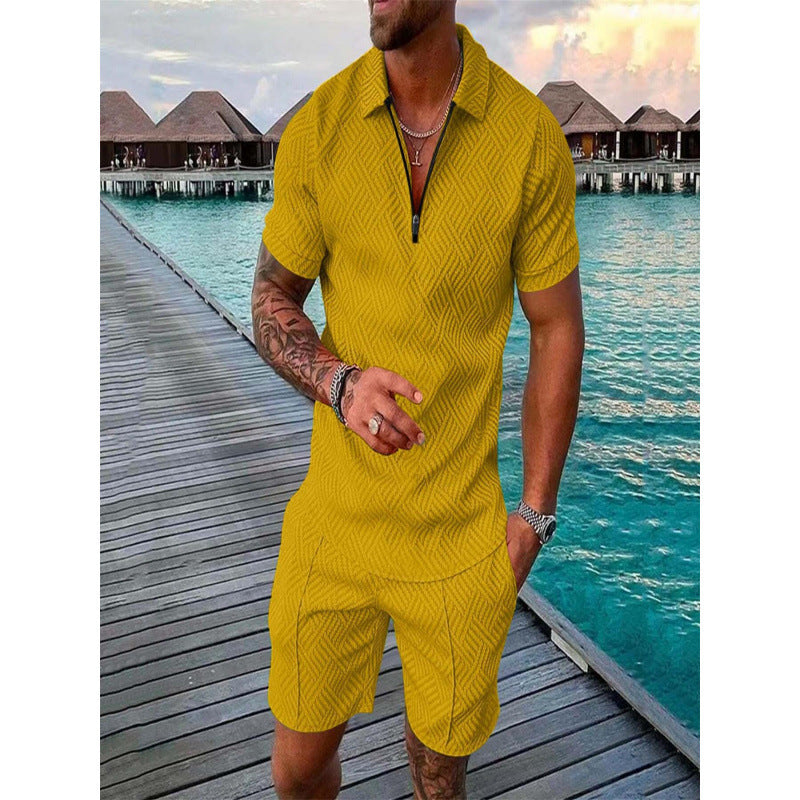 Conjunto de dos piezas de manga corta y pantalones cortos de Amazon de verano transfronterizo 2024 para comercio exterior, conjunto deportivo casual masculino