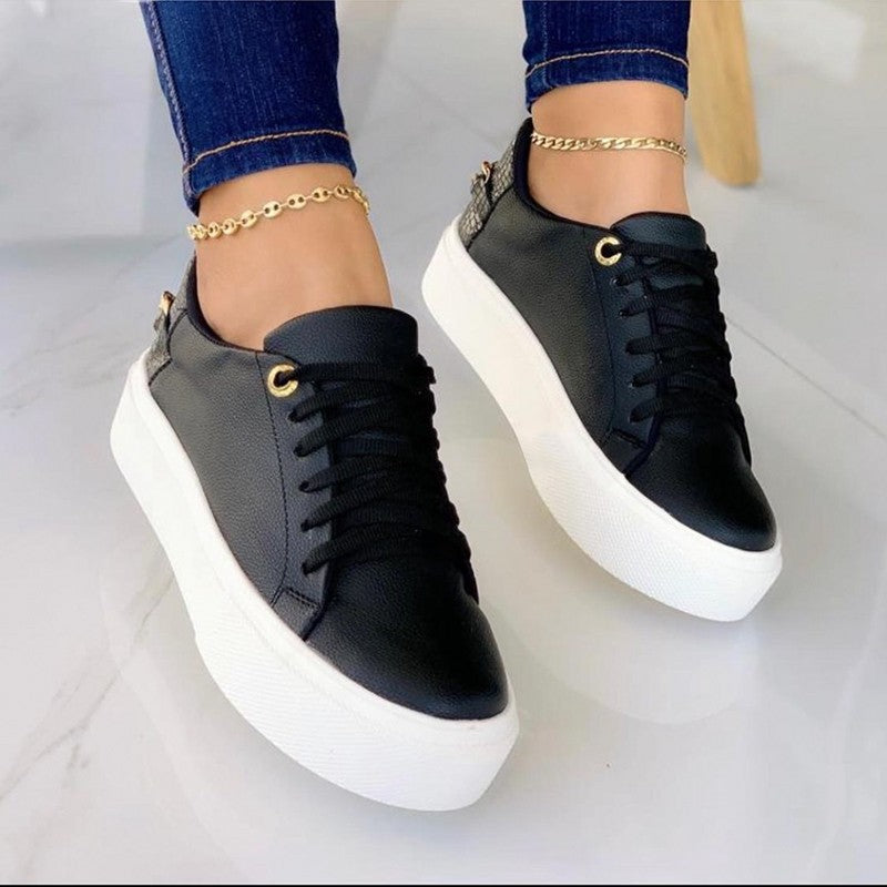 Zapatos de comercio exterior europeos y americanos, punta redonda, suelas de plataforma, zapatos blancos con cordones, talla grande para mujer, techo bajo, cremallera trasera, zapatos sencillos muffin, Amazon