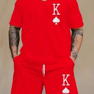 Conjunto casual de hip-hop casual de verano con impresión digital 3D de Amazon de Amazon lleva pantalones cortos de cuello redondo y manga corta sueltos