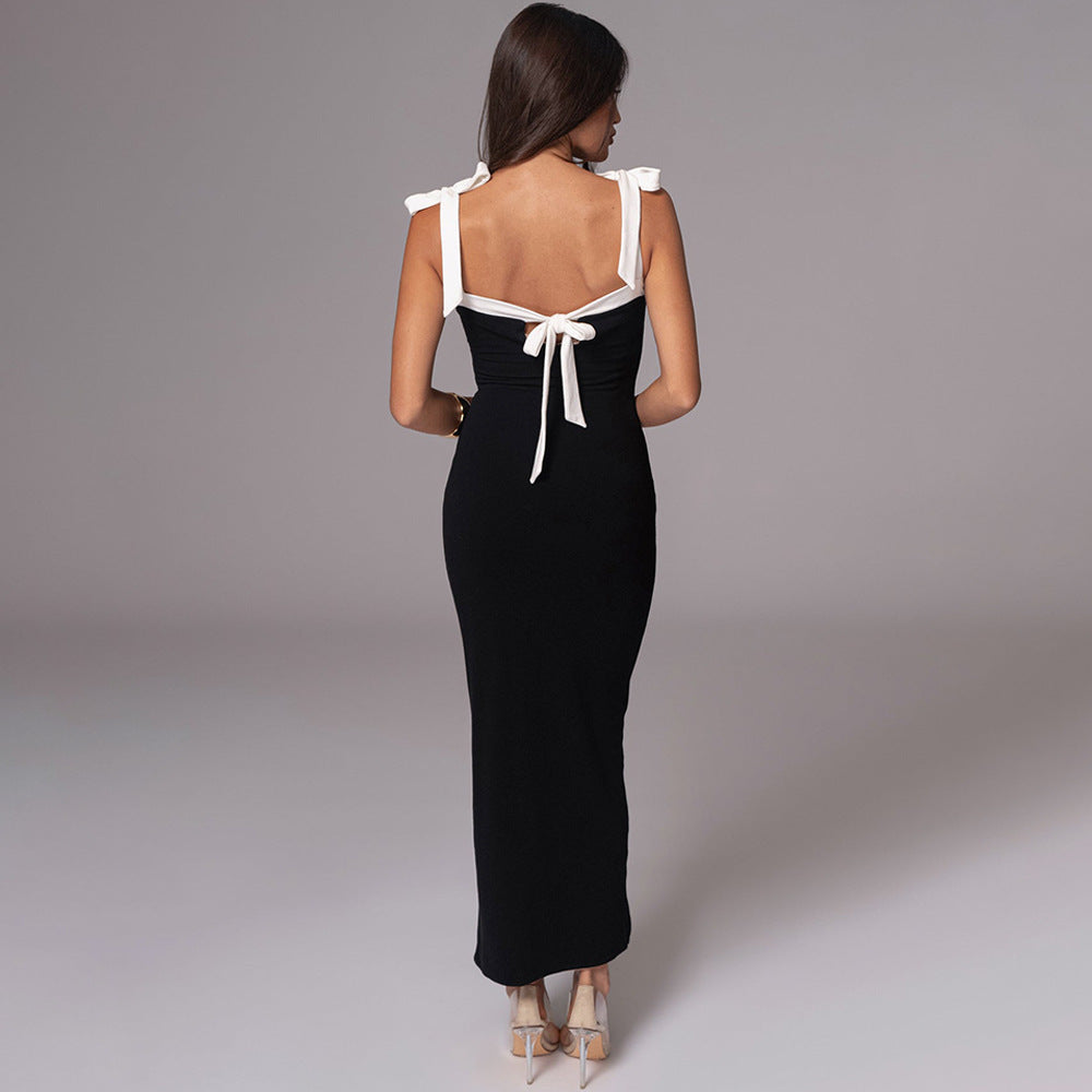 Vestido de estilo internacional europeo y americano 2024 otoño nuevo y sexy de moda con falda larga con cordones y cadera ajustada