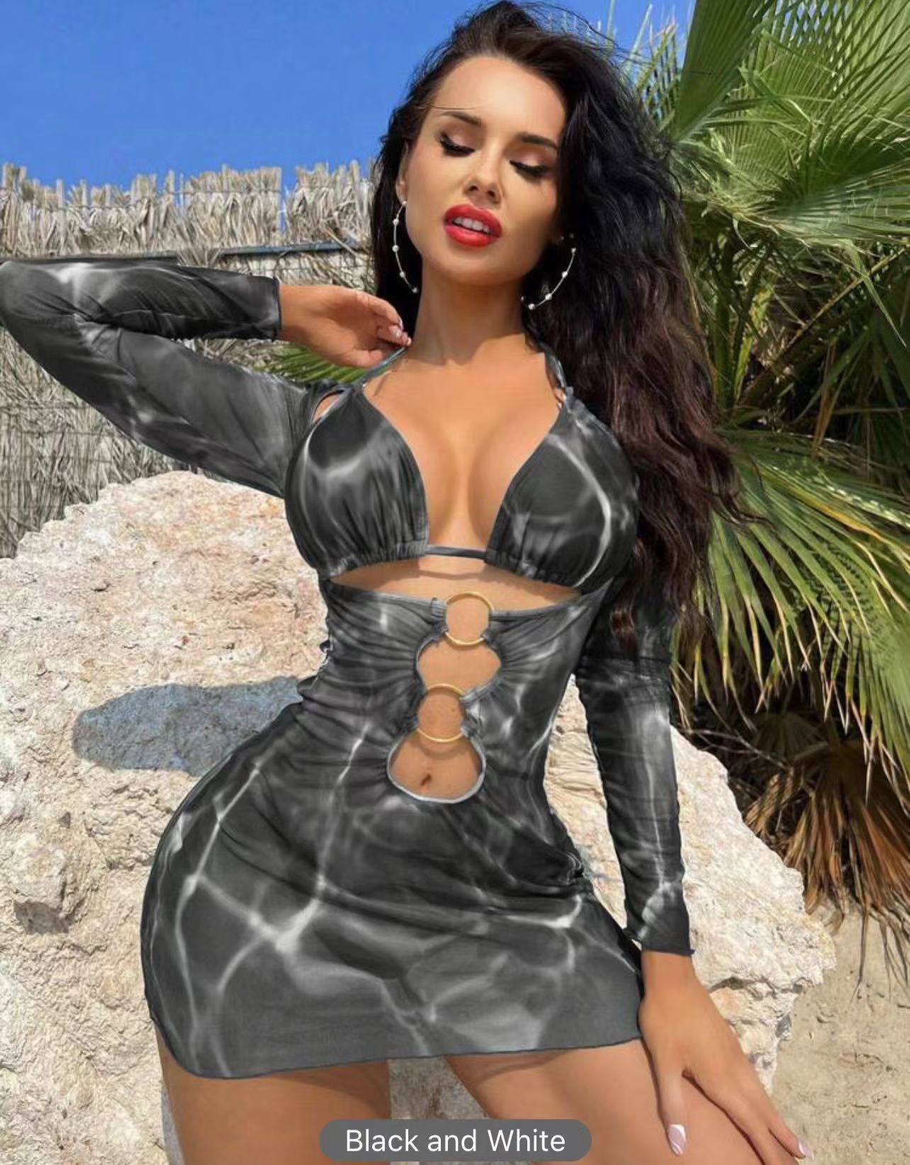 Nuevo bikini de manga larga de manga larga de rejilla de malla multicolor de Amazon 2024 2024