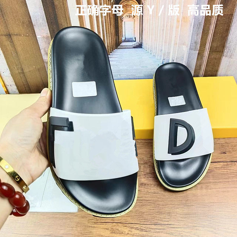42 43 zapatillas de mujer talla grande, nuevo monograma FD Letter, sandalias planas de vaquero elástico de una sola pieza Dropshipping