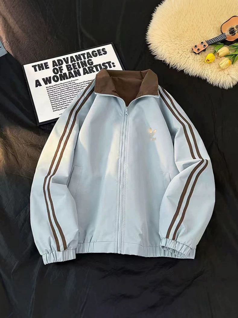 Veste réversible à rayures | Col montant unisexe